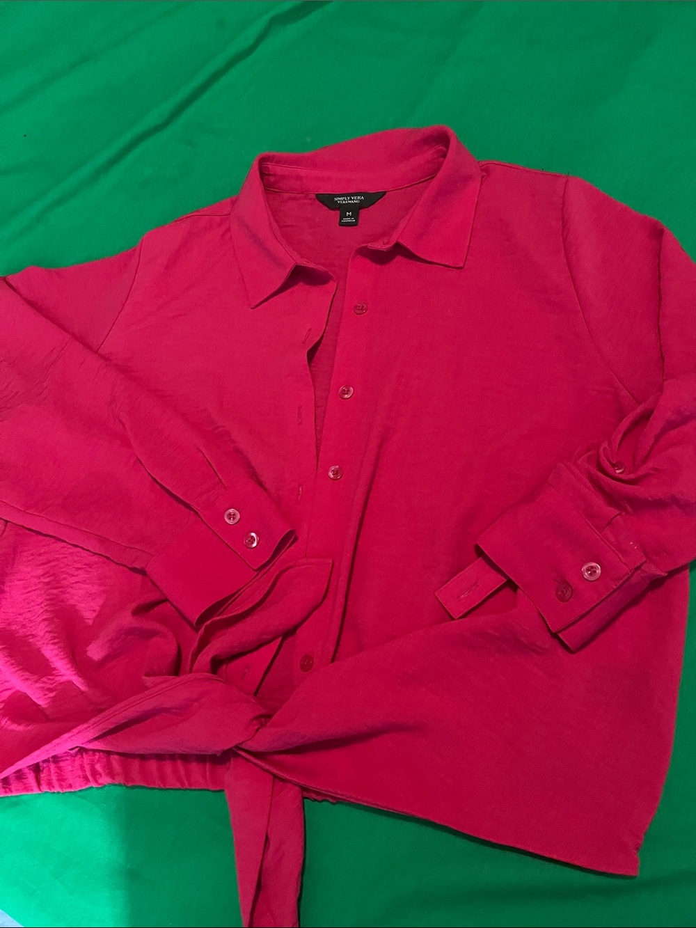 Simply Vera Vera Wang Bright Pink Button-Up Tie Hem Shirt
